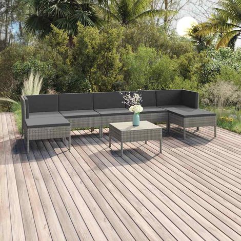 Salon de jardin 8 pcs Ensemble Table et Chaise de Jardin - avec coussins Résine tressée Gris BV824714 - BonneVie (1/5)