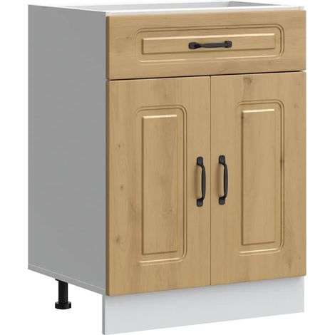 Mueble de cocina moderno con puertas prácticas 60 x 46 x 81,5 cm acabado en roble macizo hecho a mano 020049919 (1/5)