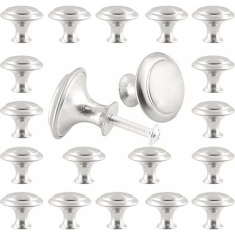 20 boutons de meuble ronds, poignées de tiroir argentées, boutons de coiffeuse modernes en alliage de zinc, adaptés aux armoires, meubles et portes. (1/3)