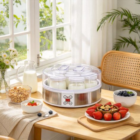 Yaourtière électrique avec 7 pots de 180 ml, construction en acier inoxydable, contrôle de température réglable pour yaourt maison (uniquement avec la yaourtière électrique) (1/5)