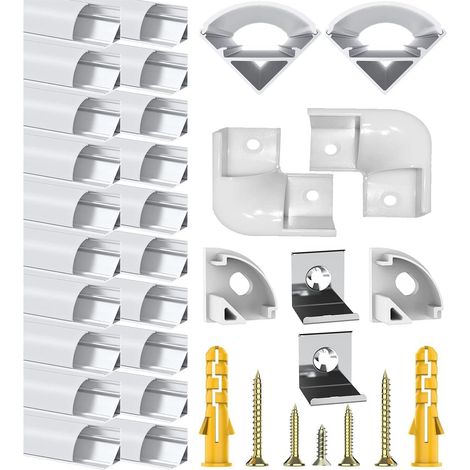 Profilé led diffuseur led - 20x1mètre Aluminium Profilé V-forme pour Bandes à LED, Compact Finition avec Blanc Laiteux Couvercle,Embouts,Clips de Montage en Métal (1/5)