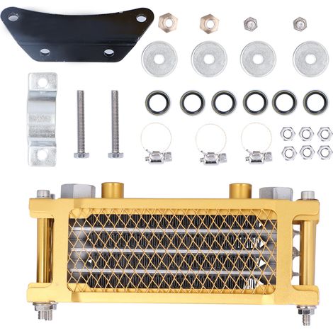 Kit universel de refroidisseur d'huile moteur, radiateur doré avec accessoires de fixation pour moto cross, pit bike et quad 125cc à 250cc (1/5)