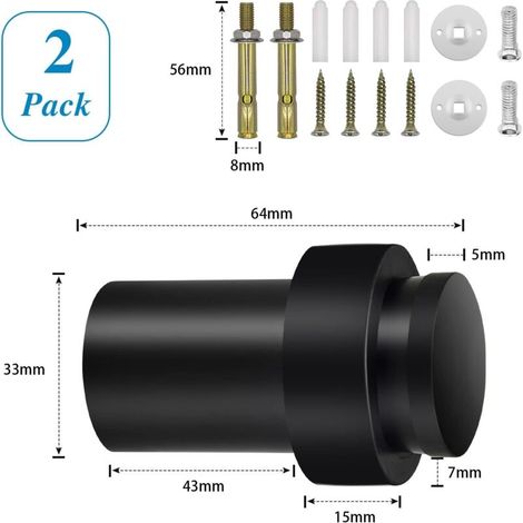 Set mit 2 robusten Türstoppern aus schwarzem Edelstahl – Dekorative Wandschutzleisten aus Vollgummi für Fußleisten – 65 mm (1/5)