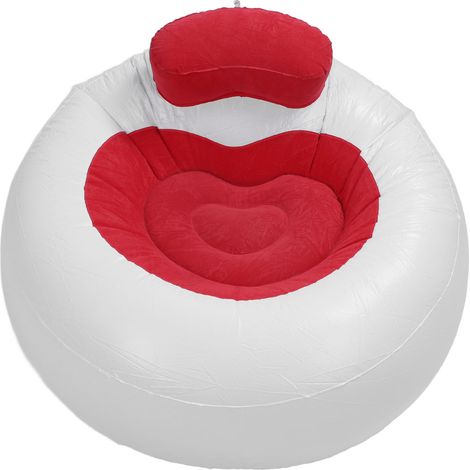 Canapé Gonflable Coeur PVC Velours Rouge Convertible Lit d'Appoint Léger Confortable Intérieur Extérieur 110x110x70cm (1/5)