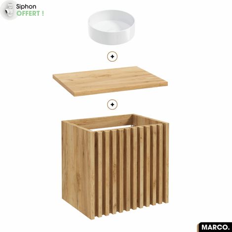 Ensemble meuble sous vasque avec vasque à poser - Siphon OFFERT MARCO OAK 60 x 56 x 45 cm (1/5)