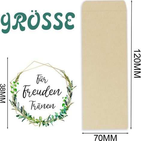 Sachet En Papier Kraft - 50 Pièces 12 x 7 cm avec Fermoir - Autocollants Ronds 3,8 cm - Pour Mouchoirs ou Faveurs de Mariage - Lot Complet (1/5)