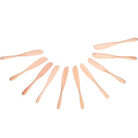 Lot de 10 couteaux de table en bois, couteau à fromage et couteau à gâteau réutilisables, ustensiles de cuisine pour la maison, les pique-niques et les restaurants. Couleur claire. (1/5)