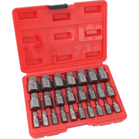Lot de 25 extracteurs de vis à queue hexagonale pour vis et boulons endommagés cassés rayés acier alliage 40cr boîte rangement (1/5)