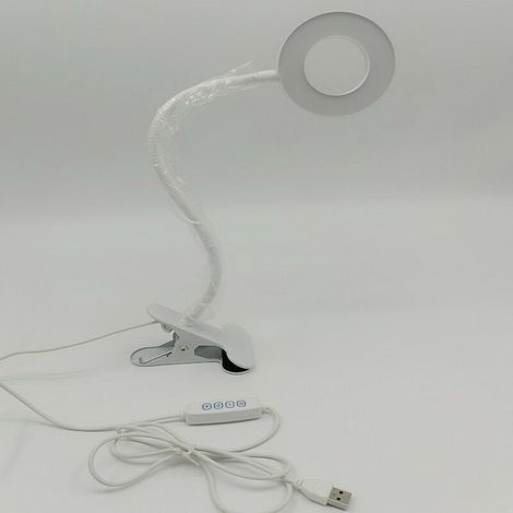 Lampe de bureau à pince, luminosité réglable, lampe de lecture orientable, lampe de bureau LED USB pour étudier et travailler, blanche (1/5)
