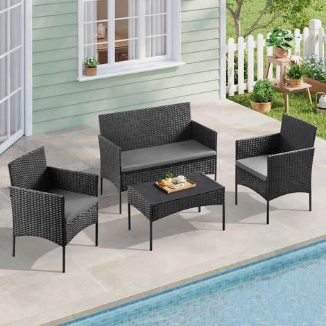 Ensemble de meubles de jardin en rotin – Table basse, canapé 2 places et 2 fauteuils avec coussins, résistant aux intempéries pour balcon et jardin (1/5)