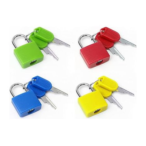 Cadenas colorés avec étui en plastique (lot de 4, couleurs assorties) et clés, cadenas pour bagages avec serrure à clé, idéal pour les voyages, l'école et la salle de sport (1/5)