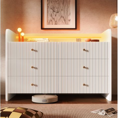 Sideboard mit LED-Beleuchtung, 6 Schubladen, 120 x 40 x 75 cm, weiß HAVRYA (1/5)