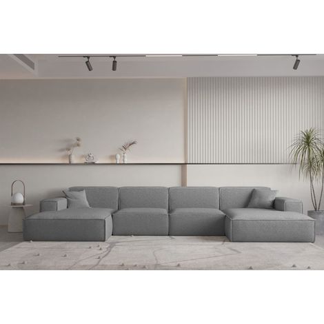 Wohnlandschaft U-Form CELES PREMIUM in Stoff Ascot Bukla Grau (1/2)