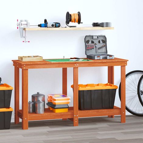Werkbank Wachsbraun 140 x 50 x 80 cm Massives Kiefernholz