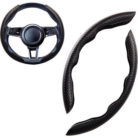 Sport Couvre Volant Voiture Forme Ronde & D Universel Suède/Fibre de Carbone Mode Housse Volant Voiture Segmentées Respirant Antidérapant 38cm(15"), Noir (1/3)