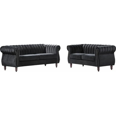 Canapés chesterfield 3 places et 2 places en velours noir TRUMBO (1/5)