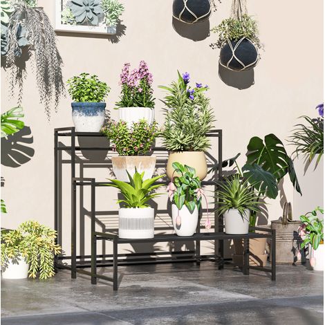 MEUBLIV Scaffale portapiante 75x70x66 cm nero – 3 livelli in metallo (1/5)