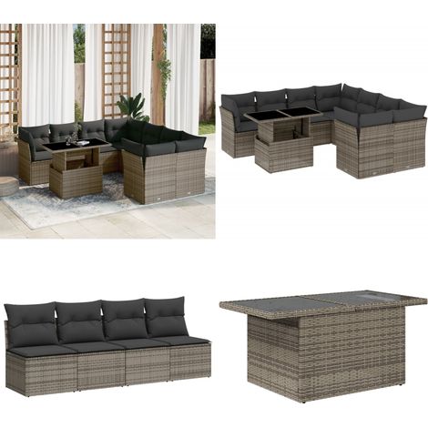 Salon de jardin 9 pcs avec coussins gris résine tressée - Ensemble Salon De Jardin - Salon De Jardin Extérieur - Meuble De Jardin - Mobilier De Jardin - Canapé Jardin - Home & Living (1/5)