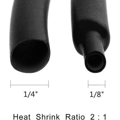Gaine Thermorétractable 650pcs Tube Thermorétractable Noir 8 Tailles Ratio 2:1 Gaine Thermo Retractable Kit, Noire (1/4)