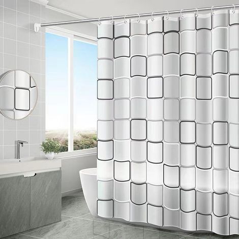 Quick Dry Shower Curtain, Machine Washable Waterproof Polyester Fabric, Semi-Transparent Bathroom Curtains with 12 Hooks 200 x 200cm White (1/2)