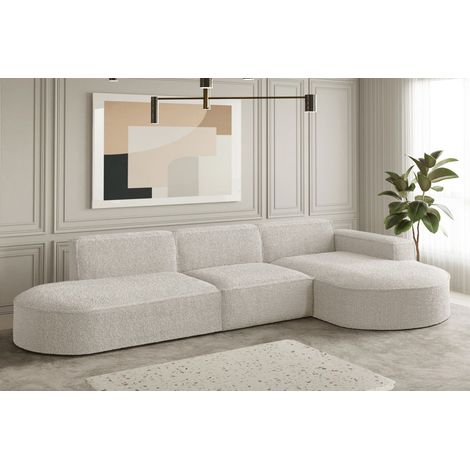 Ecksofa Designersofa PALMA in Stoff Ascot Beige Ottomane Rechts (1/2)