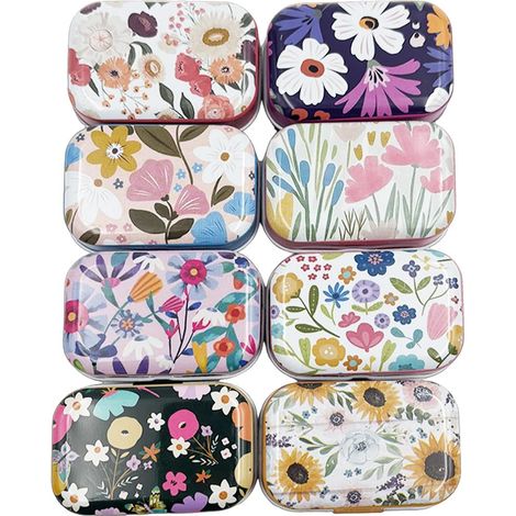 Lot de 8 mini boîtes de rangement décoratives vintage en métal avec couvercles à charnière Motif marguerites 6 x 4 x 2,5 cm (tournesol) (1/5)
