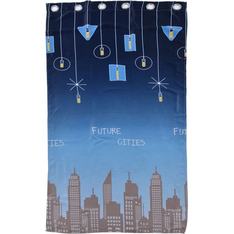 Polyester Short Curtains Urban Landscape Pattern Shading Curtain Drape for Home Bedroom DecorationBlue (1/5)