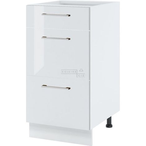 Casserolier Bellissi Blanc Brillant L 40 cm -  Porte avec poignée apparente Coulisses tiroir sans amortisseur White