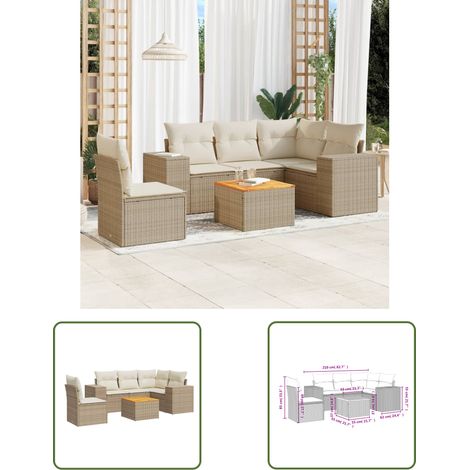 The Living Store 6-tlg. Garten-Sofagarnitur mit Kissen Beige Poly Rattan - Gartenmöbel - Esszimmergarnituren - Outdoor Möbel - Lounge Set - Rattan Gartenmöbel