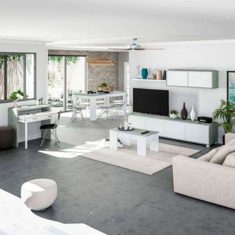 Pack Muebles Comedor Plutón Ii Estilo Industrial (mueble Modular + mesa Centro + mesa Comedor + escritorio)