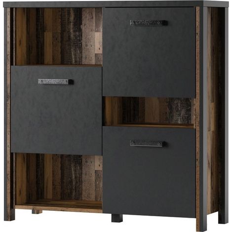 Kommode 110cm Kollektion WINDSOR. Farbe anthrazitgrau und dunkle Eiche.