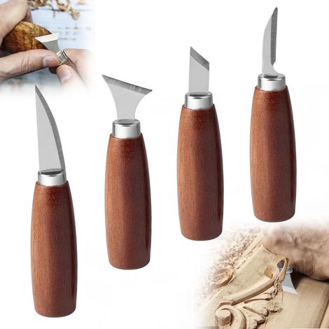 Set di 4 utensili per intaglio del legno con rifilatrice e raschietti per principianti (1/5)