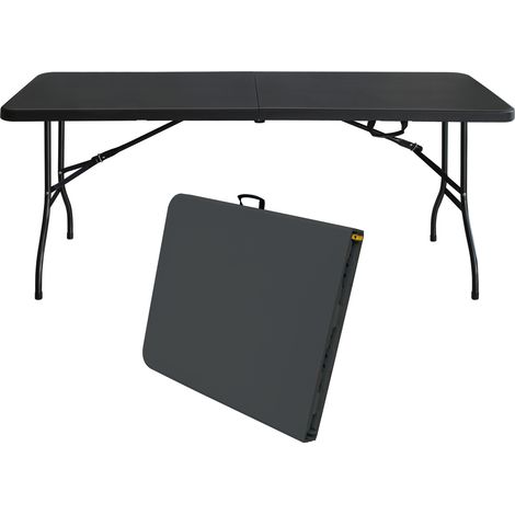Table pliante portable de 180 cm avec poignée, résistante, noire (1/5)