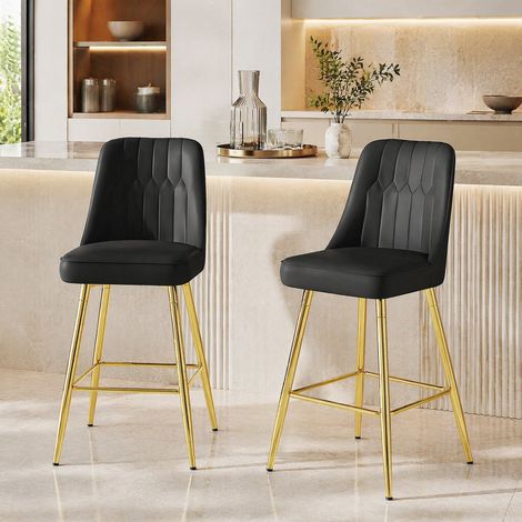 Taburetes de bar de 100 cm en PU negro y metal dorado, lote de 2 HAVRYA (1/5)