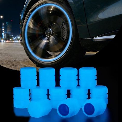 Leuchtende Ventilkappen Fluoreszierende Kappen Autoreifen Im Dunkeln sichtbar 12 Stück Blau (1/5)