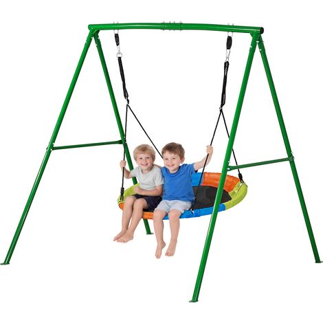 VEVOR Gartenschaukel mit A-förmigem Metallgestell, Schaukelsitz (101,6 cm Groß), bis zu 199,6 kg Tragkraft, Schaukelset Outdoor, Verstärkt mit Spiralförmigen Bodenankern, Tellerschaukel Farbenfroh (1/5)