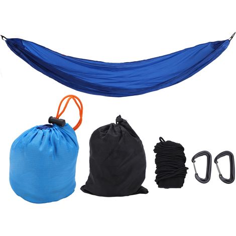 Hamac de Camping Portable avec Sac de Rangement et Mousqueton pour Randonnée et Voyage - Bleu (1/5)