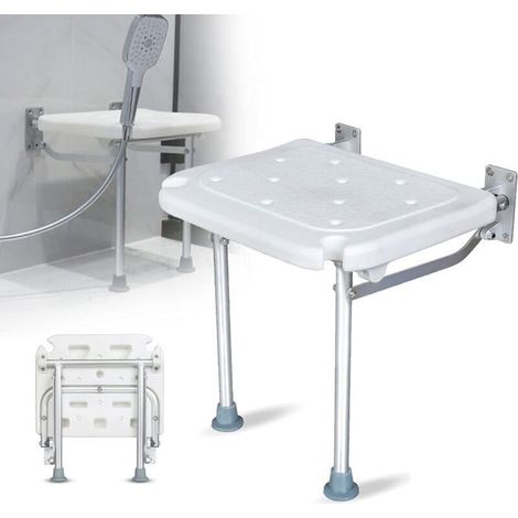 Klappbarer Duschstuhl, klappbarer Duschsitz mit Beinen, wandmontierter Duschsitz/Badhocker für Senioren, Tragkraft bis 440 kg, 40 x 32 x 42 cm (1/4)