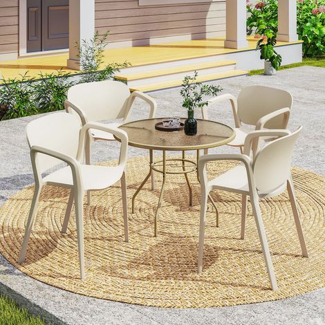Gartenstuhl 4er Set wetterfest Gartenstühle aus Kunststoff Stapelstuhl mit Armlehne Rückenlehne bis 120 kg belastbar