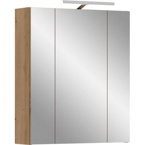 Armoire à Miroir 60 x 70 x 18 cm avec éclairage dans Le Corps et l'avant Imitation chêne Artisan – Armoire à Miroir avec lumière Aspect Bois – Marquant et élégant (1/5)