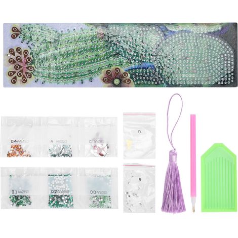 Set de 5 signets DIY diamant broderie, motif succulentes, avec gland, pour maison bureau école, création manuelle (1/5)