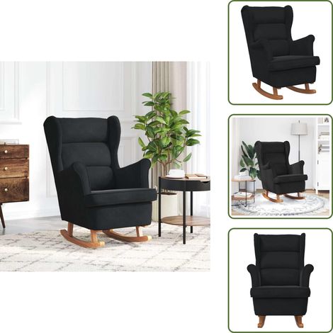 Silla de madera - vidaXL Mecedora con respaldo alto de terciopelo negro y madera maciza - Silla de salón