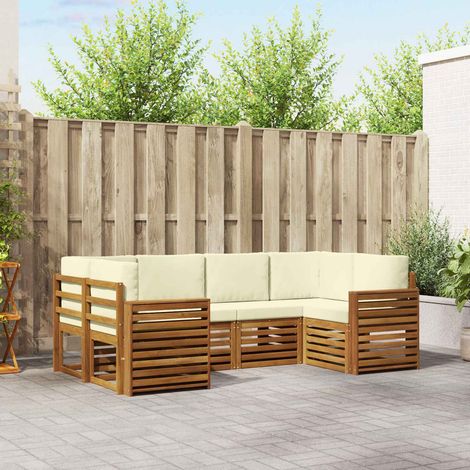 Ecksofa Set mit Kissen 6 pcs Natur und Creme Massivholz Akazie (1/5)