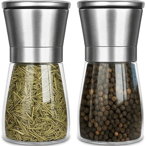 2-teiliges Pfeffermühlen-Set – Salz- und Pfefferstreuer – Pfeffermühle, 2 x 180 ml, Edelstahl und Glas, verstellbares Keramikmahlwerk, ideal zum Mahlen und Nachfüllen von Salz, Pfeffer und Chili.