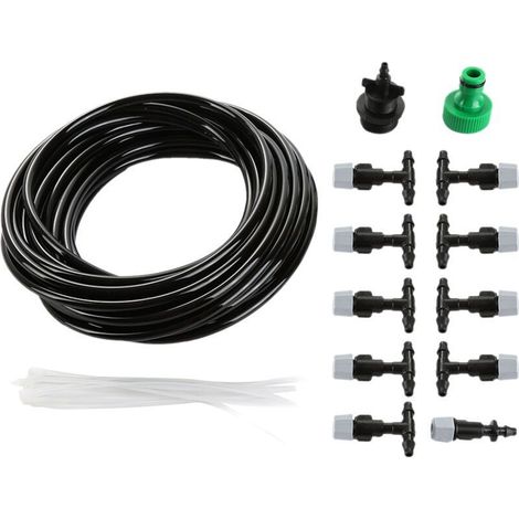 SJLERST Système de Refroidissement à Brouillard d'eau, Tuyau d'arrosage buse Sprinkler Jardin Patio Micro Set d'irrigation, Jardin extérieur Kit d'irrigation Goutte à Goutte Micro 10m (1/5)