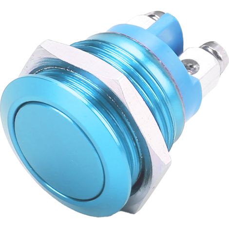 Interrupteur à bouton-poussoir en métal, acier inoxydable, tête ronde plate de 16 mm, étanche, à réarmement automatique, 220 V (bleu) (1/5)