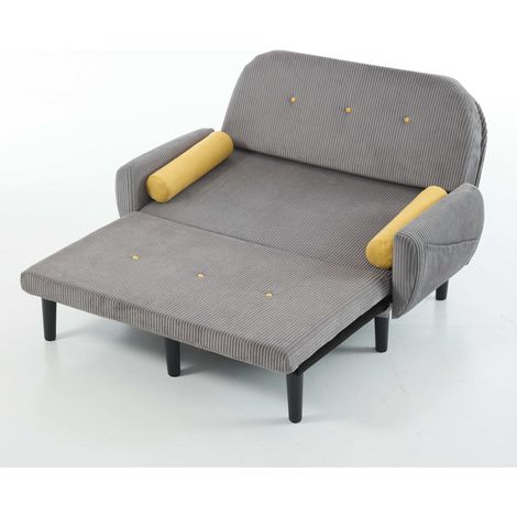Divano letto a 2 posti grigio in tessuto effetto corda con schienale reclinabile e contenitore (1/5)