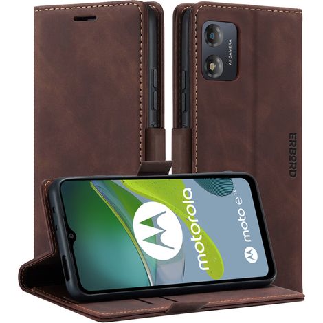 Funda para Motorola Moto E13 4G, cartera vintage Erbord con solapa, color café. (1/5)