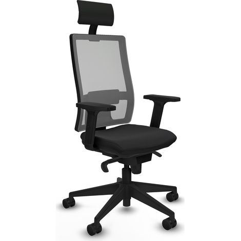 Horna sincro malla gris similpiel negro brazos 2D base piramidal cabecero fijo ruedas 65mm nailon (1/5)