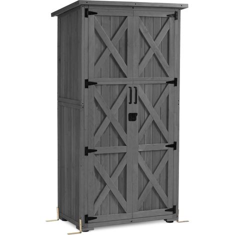 M MCombo Gartenschrank Holz, Gartenhaus Klein Wetterfest, Outdoor Gerätehaus Geräteschuppen, für Außenbereich Balkon Terrasse, 55×90×169cm, 0878EY-F (Grau) (1/5)